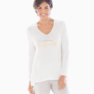 Soma Women’s Cool Nights Long Sleeve Sharkbite Pajama Tee Ivory Plus Size XXL